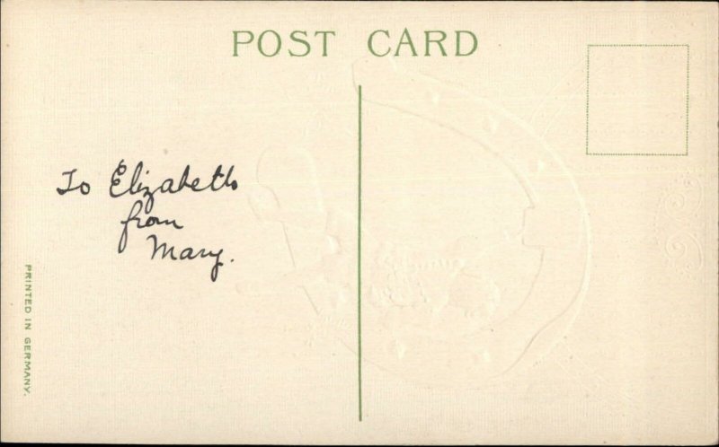 New Year - Little Boy Sitting on Giant Horseshoe c1910 Embossed Postcard