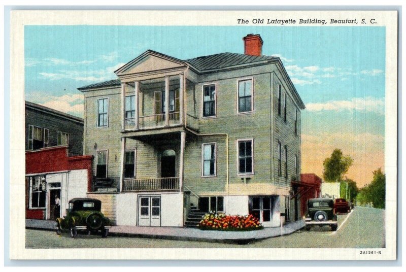 c1930's The Old Lafayette Building Cars Beaufort South Carolina SC Postcard