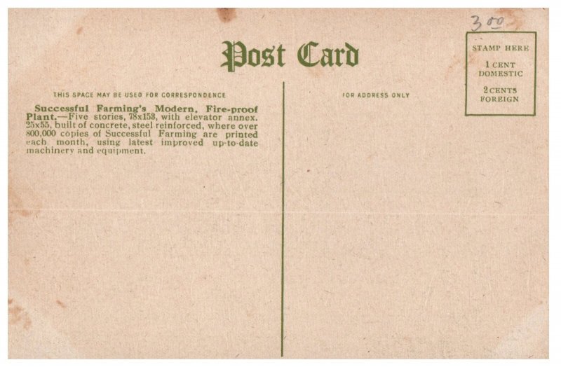 Vintage Des Moines Iowa Successful Farming Pub Co Building Postcard