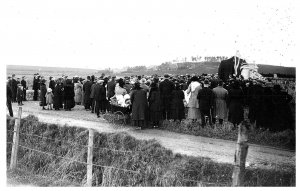 Crowd of People Standing in a Field Military RPPC Postcard