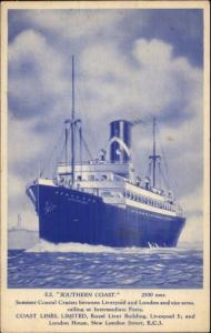 Coast Lines Mtd SS Southern Coast Steamship Liverpool-London c1915 Postcard
