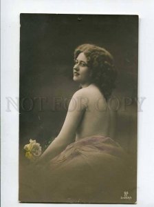 3057475 Semi-NUDE BELLE w/ Flower Old PHOTO Tinted