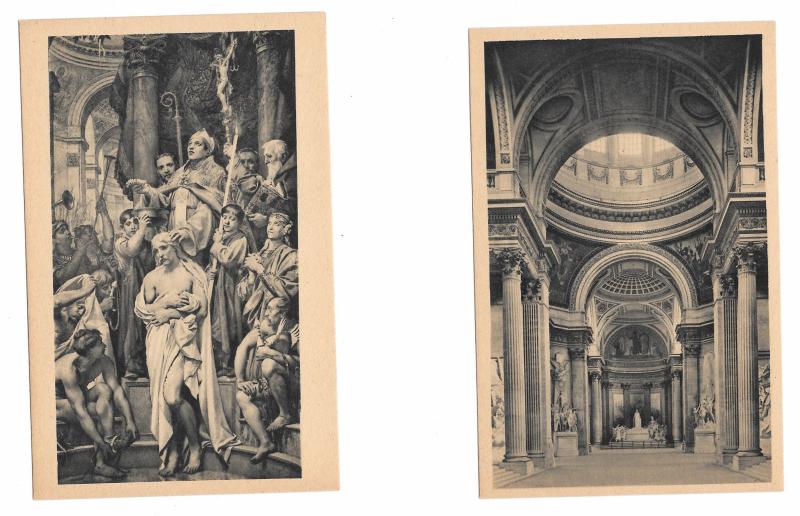 Paris France  Le Pantheon La Nef The Nave Bapteme De Clovis 2 Vntg Postcards