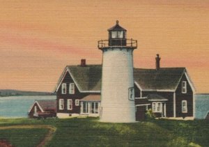 c1930s Woods Hole Cape Cod Massachusetts Nobska Light linen postcard B472 