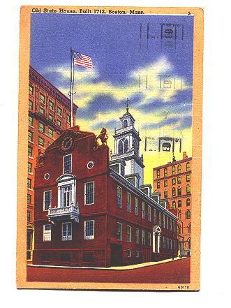 Old State House Boston Massachusetts, Orange Border, Used 1954