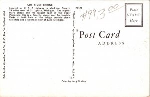 Cut River Bridge Mackinac County Lake Michigan MI Postcard Plastichrome UNP VTG 