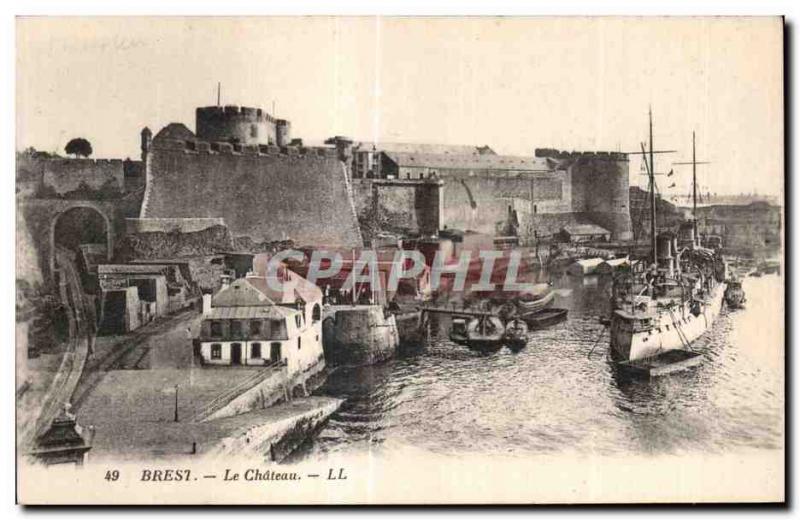 Old Postcard Brest Le Chateau boat