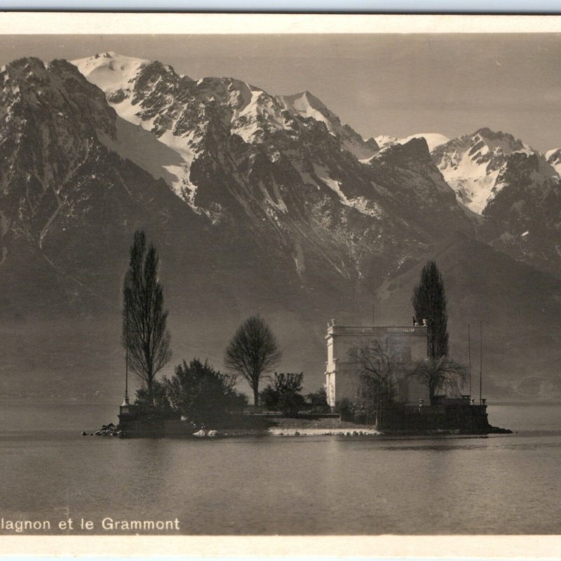 1930s Lake Geneva Switzerland Beautiful Villa RPPC Salagnon Island Grammont A163