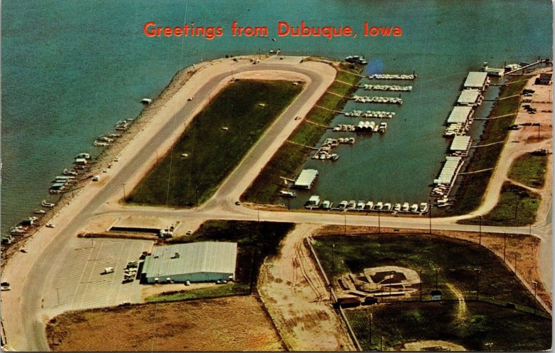 Greetings From Dubuque Iowa IA Aerial View Marina Postcard VTG UNP Dexter Unused 