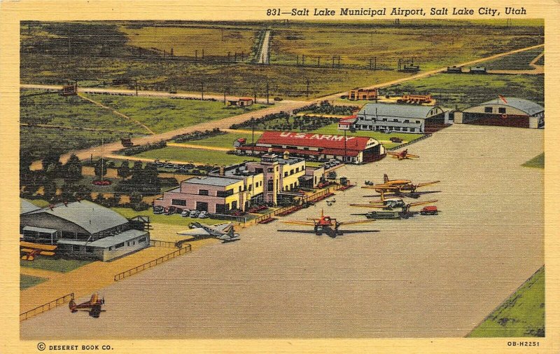 Salt Lake City Utah 1940s Postcard Salt Lake Municipal Airport Planes Runway 