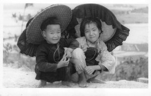 RPPC Asian Children Boy & Girl China? Real Photo Vintage Postcard