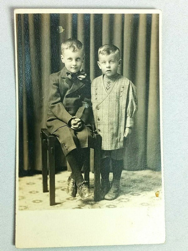 Vintage Postcard RPPC Two Boy Portrait Dressed Up Merle & Claire