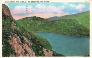 Vintage Postcard 1936 Jordan Pond & Bubbles Mount Desert Island Maine ME Nature