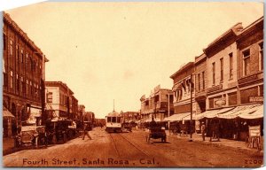 Fourth Street Santa Rosa California CA Mainroad and Buildings Antique Postcard