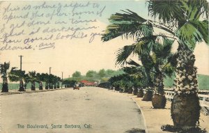 1911 Santa Barbara California The Boulevard auto hand colored Postcard 25-12014