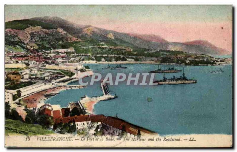 Old Postcard Villefranche harbor and the bay
