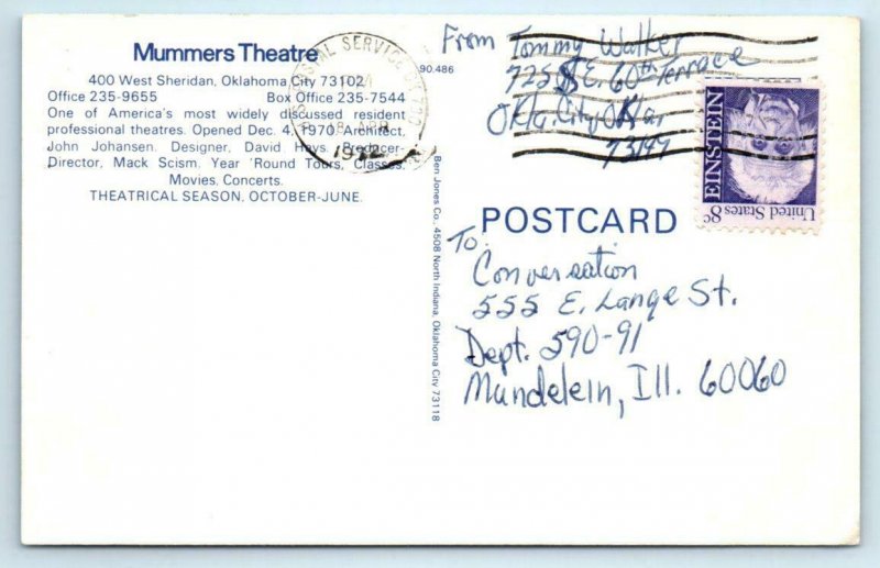 OKLAHOMA CITY, OK ~ Resident Professional MUMMERS THEATRE 1972 Postcard