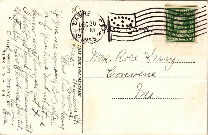 Lawrence Dam Mass 1c Green Stamp Cancel c1911 Postcard PM Vintage Unposted Vtg