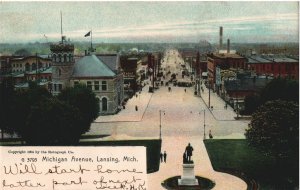 VINTAGE POSTCARD AERIAL STREET SCENE OF MICHIGAN AVENUE LANSING MICHIGAN 1904