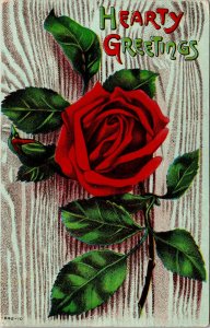 VINTAGE POSTCARD HEART GREETINGS RED ROSE MAILED BLACK HAWK CO 1911 {rare town}