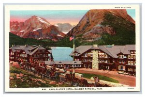 Many Glacier Hotel Glacier National Park Montana MT UNP Linen Postcard S12
