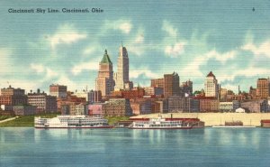 Vintage Postcard 1959 Cincinnati Sky Line Cincinnati Ohio Bell Block News Pub.