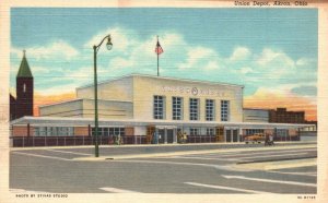 Vintage Postcard 1930's Union Depot Akron OH Ohio C.T. Art Colortone