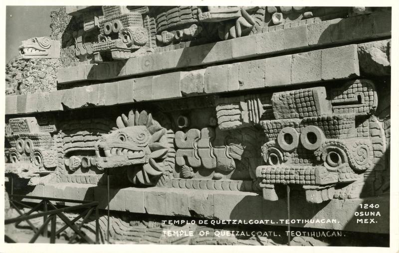 Mexico - Teotihuacan. Temple of Quetzalcoatl.    *RPPC