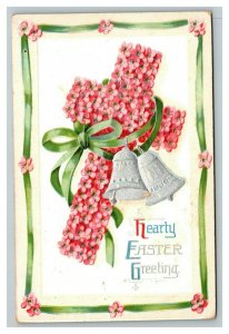 Vintage 1910 Ellen Clapsaddle Easter Postcard Pink Flower Cross Silver Bells