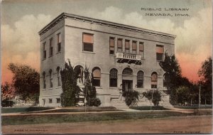 Hand Colored Postcard Public Library in Nevada, Iowa