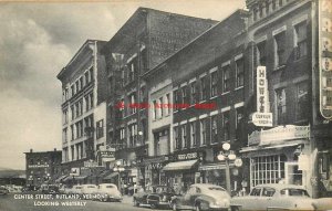 VT, Rutland, Vermont, Center Street, Looking West, Business Section, 50s Cars