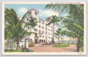 Miami Beach Florida~Hotel Good~Ocean in Background~Linen Postcard 