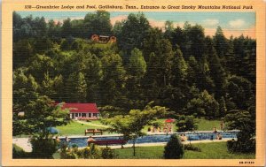 Greenbrier Lodge Pool Gatlinburg Tennessee TN Great Smoky Mts Linen Postcard UNP 