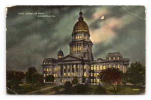 State Capitol Night View Springfield Illinois IL UNP DB Postcard P1