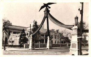 Vintage Postcard 1946 Eagle Gate Beehive House And Lion House Salt Lake City UT