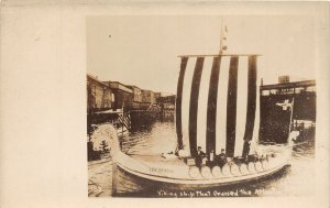 J65/ Interesting RPPC Postcard c1910 Leif Erikson Viking Ship Boston? 382