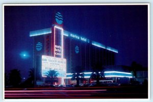 LAS VEGAS, Nevada NV ~ Night Neon MARINA HOTEL CASINO 1970s-80s ~ 4x6 Postcard