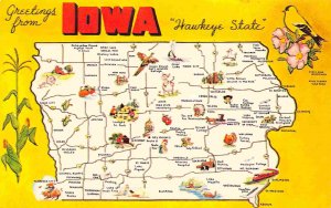 Greetings From Iowa Hawkeye State Map postcard