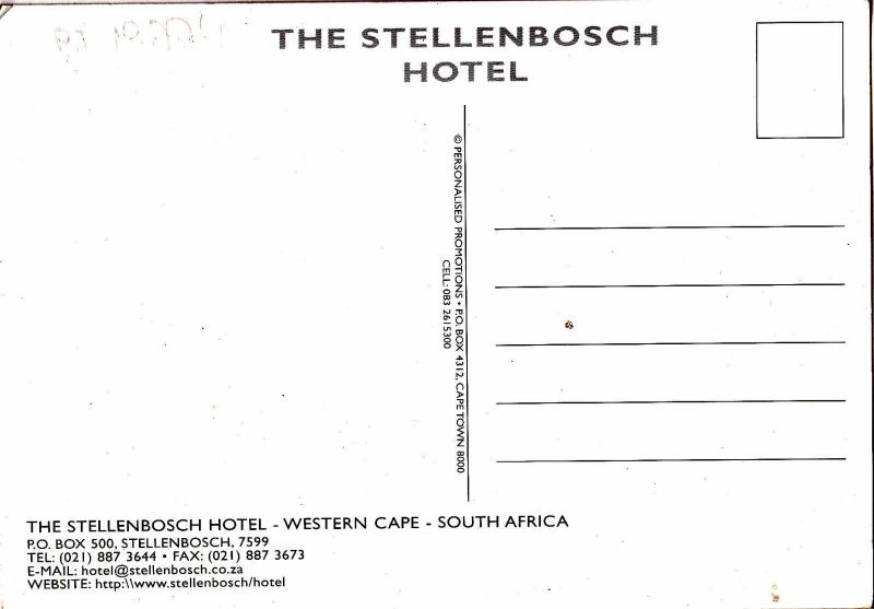 BF13774 south africa western cape the stellenbosch hotel  front/back image