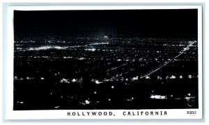 c1940's Aerial View At Night Of Hollywood California CA RPPC Photo Postcard 