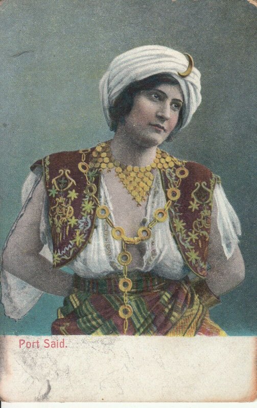 Folk costume Port Said Egypt turkish ethnic type postcard