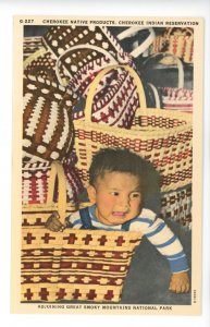 Cherokee Indian Child and Baskets
