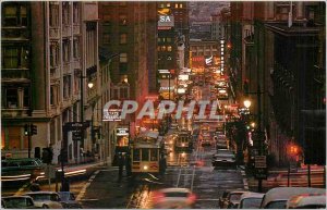 Old Postcard Busy Cable car climb the steep terraced Powell Street Hill at tw...