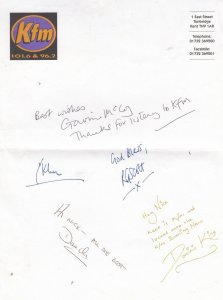 KFM Tonbridge Kent Radio Dominic King AUTOGRAPH FROM FIVE DJs Hand Signed Letter