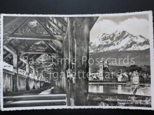 Switzerland Luzern: Eingang zur Kapellbrucke jesuitenkirche mit Pilatus c1939 RP