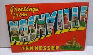 Greetings From Nashville Tennessee Large Big Letter Postcard Chrome Curt Teich