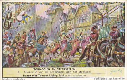 Liebig Trade Card S1682 Tourneys & Jousts 1957 No 1 Aankomst van de deelnemer...