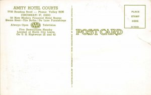 Cincinnati Ohio 1950s Postcard Amity Hotel Courts