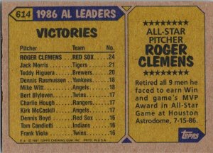 1987 Topps Baseball Card Roger Clemens Boston Red Sox sk2318