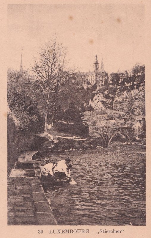 Washing Hands In River Stierchen Luxembourg Old Postcard